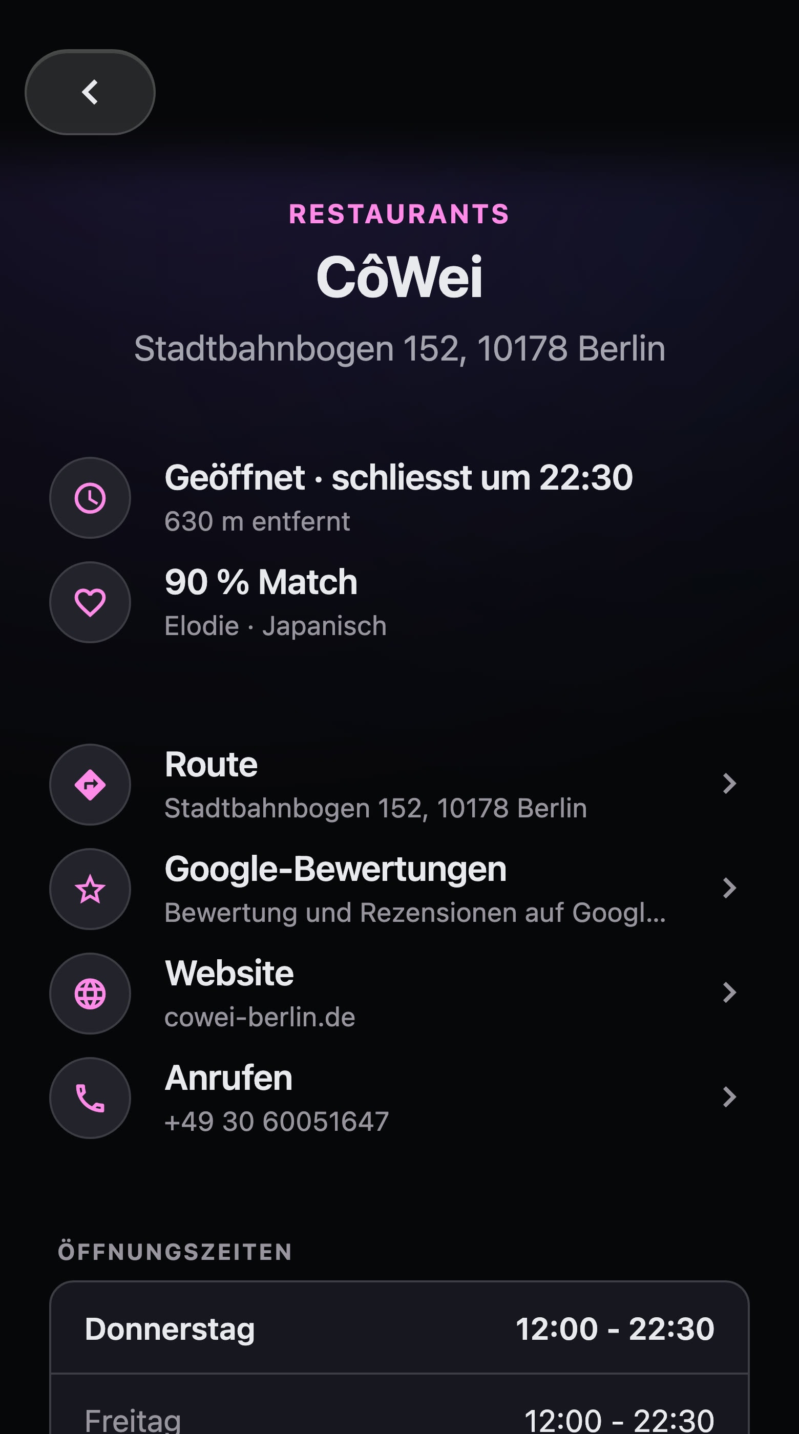Das Restaurant CôWei: 90 % Match mit Elodie, die Öffnungszeiten der Woche, Google-Bewertungen und Hier ein Treffen planen